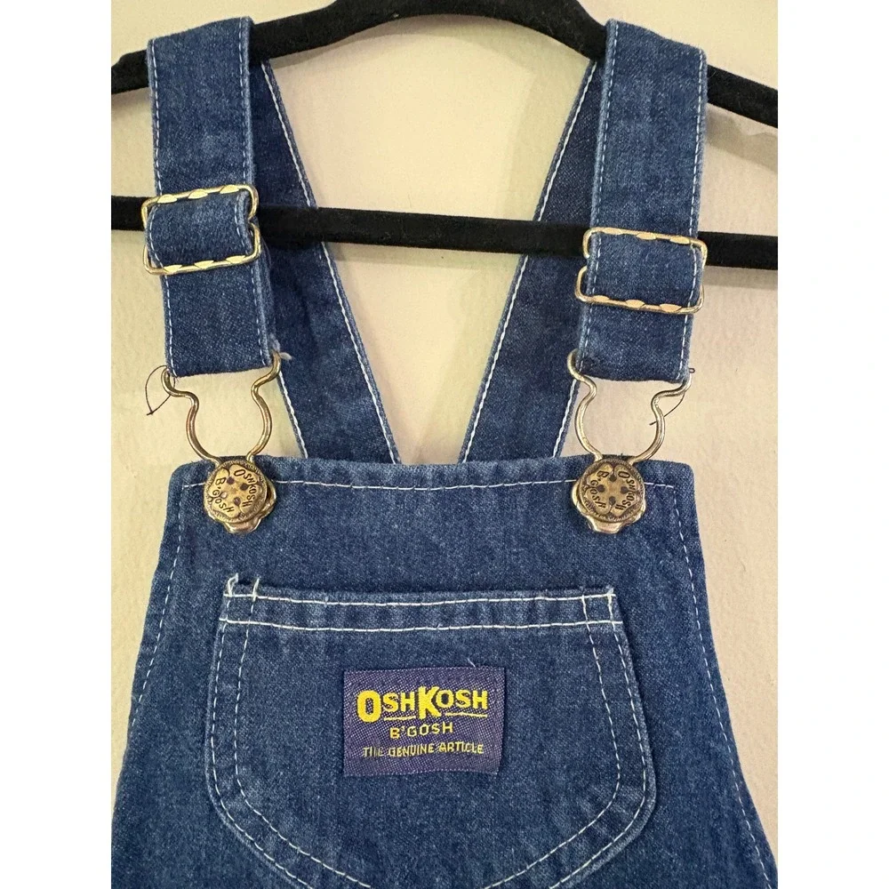 Vintage OshKosh Bgosh Denim Overall Jumper Dress Girls Size 5 Made in USA Blue